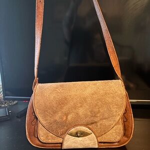 Elegant Vintage Gritan Brown Leather Shoulder Bag with cowhide
